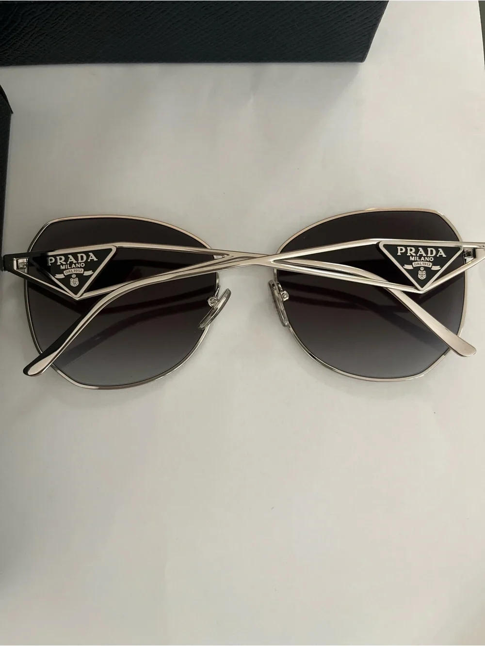 Prada PR 57YS Silver Frame Sunglasses with Dark Gray gradient Lenses-NWT New